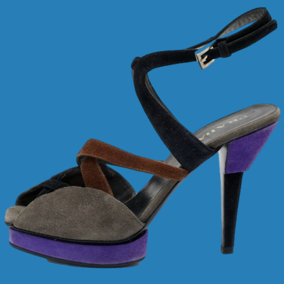 Prada Multicolor Suede Peep Toe Ankle StrapSandals Size 38...